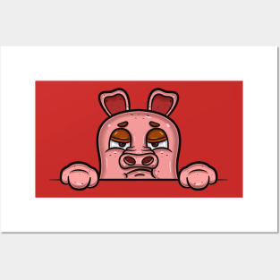 Pig Cartoon With Bored Face Expression Posters and Art